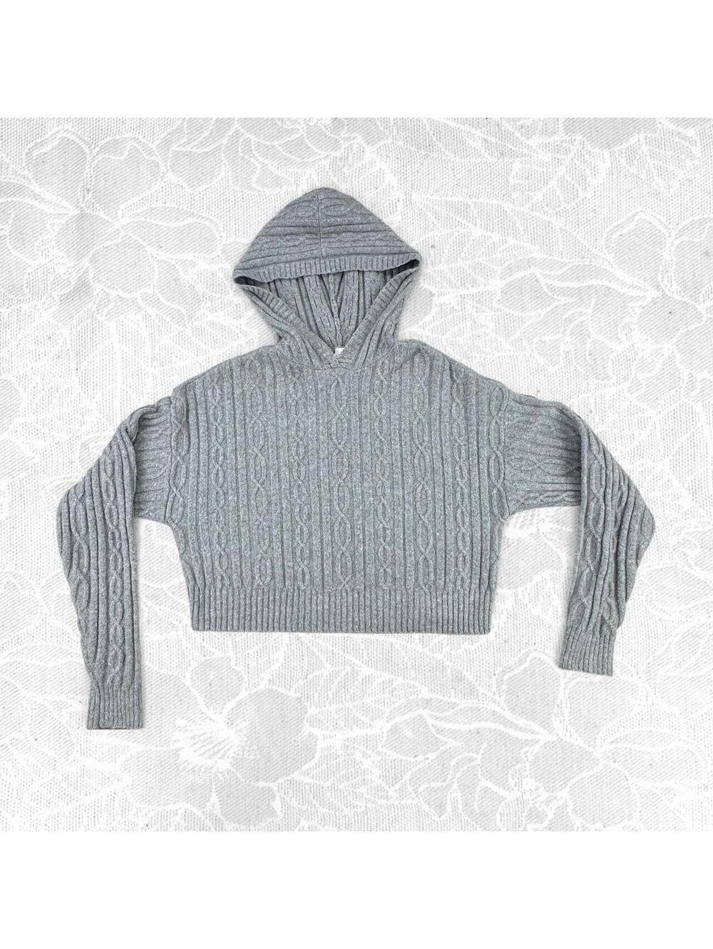 Alo Yoga Cable Knit Winter Bliss Heather Gray Cropped Hoodie - XS